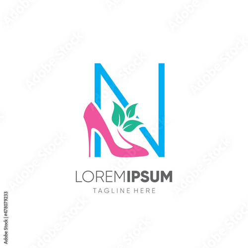 Letter N Women Shoes Heel Logo Design Vector Icon Graphic Emblem Illustration