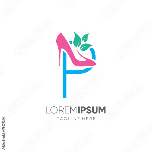 Letter P Women Shoes Heel Logo Design Vector Icon Graphic Emblem Illustration