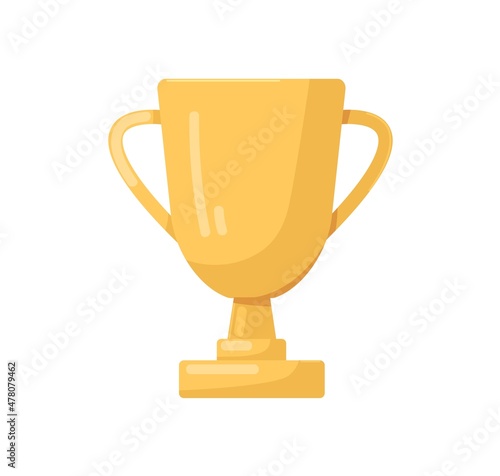 Winners cup, gold award for first place. Champions trophy, golden goblet. 1st prize reward icon. Shiny gilded metal object for championships. Flat vector illustration isolated on white background