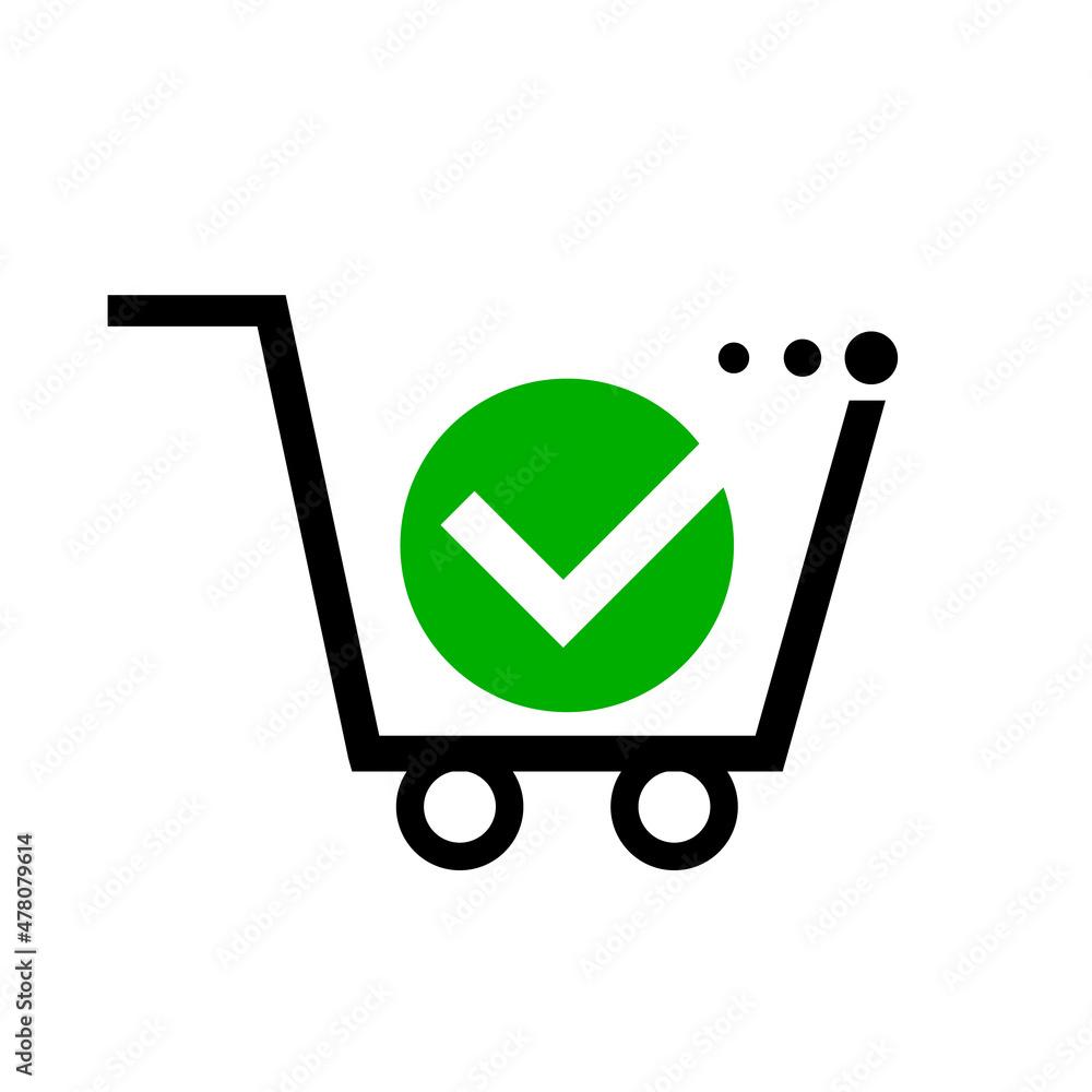 Check mark icon in the shopping cart. Vector. Check mark icon in the shopping cart. Vector.