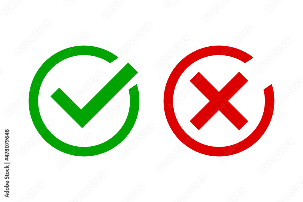 A set of check mark and cross mark icons. Right and wrong. Vectors. A set of check mark and cross mark icons. Right and wrong. Vectors.