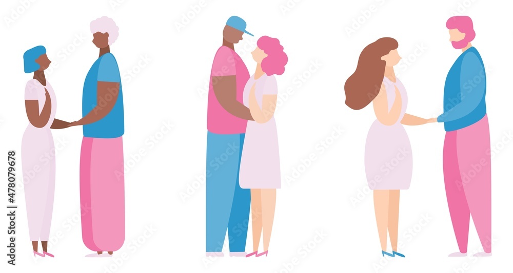 Love Couple Character Hug on Valentine Dating Set. Happy Lover Relationship Anniversary Lifestyle. Woman Man Romantic Connection Network Concept Vector Flat Cartoon Illustration Love Couple Character Hug on Valentine Dating Set. Happy Lover Relationship Anniversary Lifestyle. Woman Man Romantic Connection Network Concept Vector Flat Cartoon Illustration