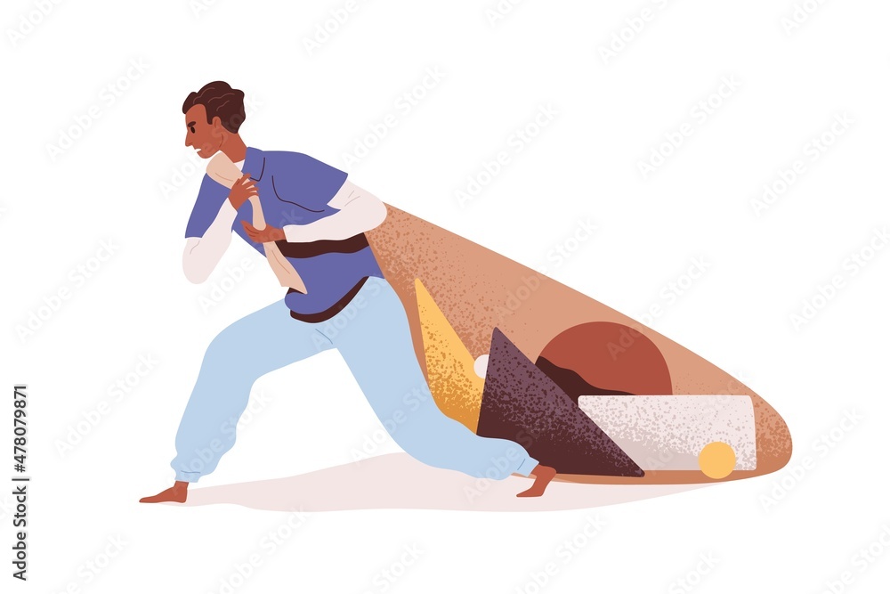 Person carrying heavy burden. Man loaded with problems and duties