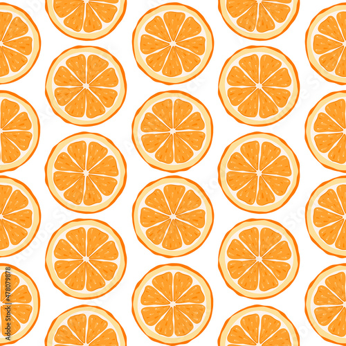 vector pattern with cut oranges on a white background