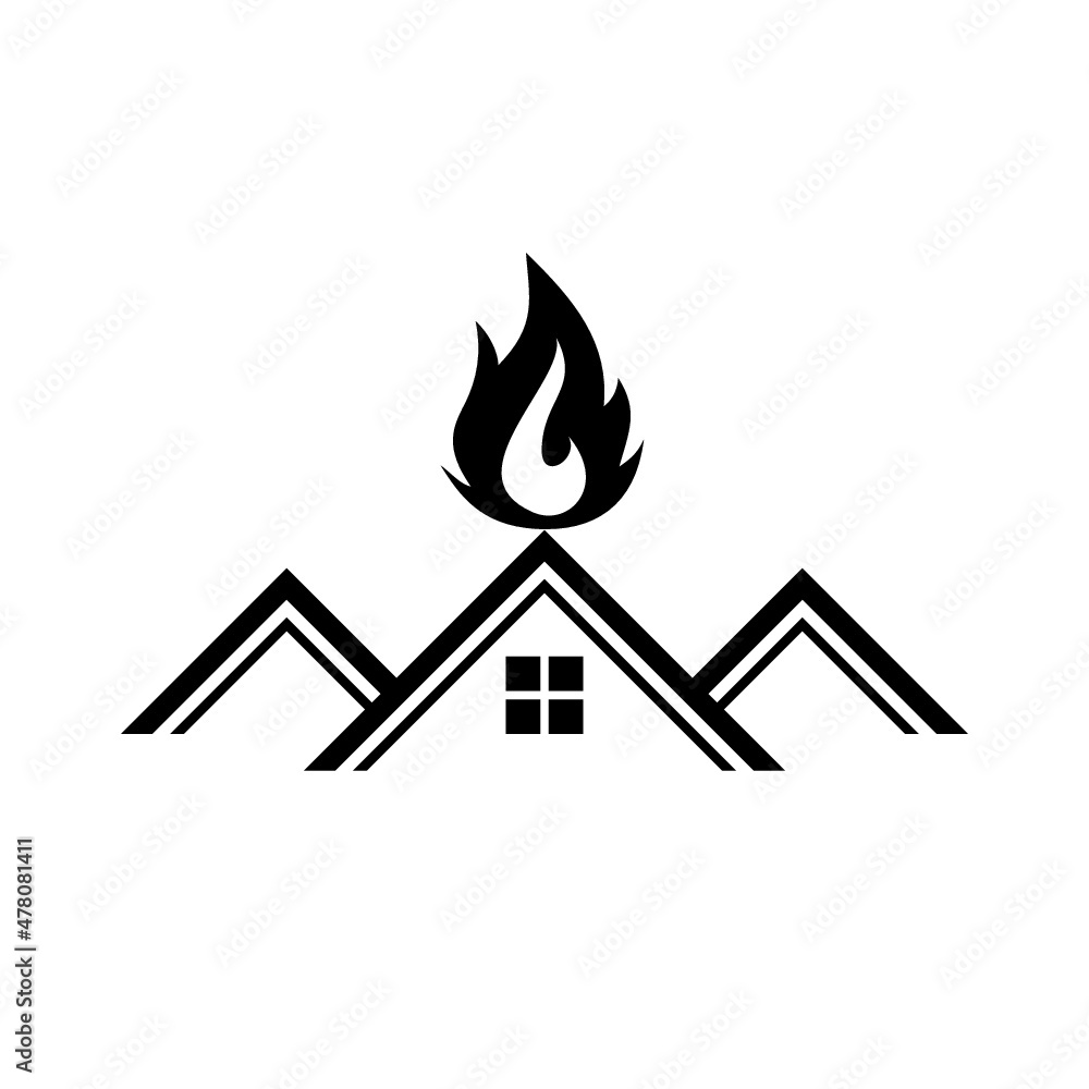 Fire in burning house icon isolated on white background Fire in burning house icon isolated on white background