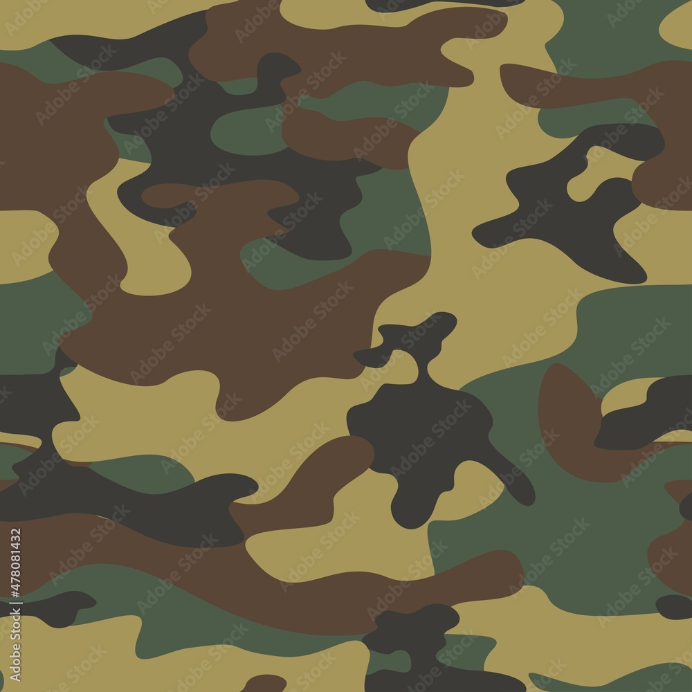 Naklejka premium Abstraction camouflage army pattern on textiles. Street fashion design. Military background. Forest