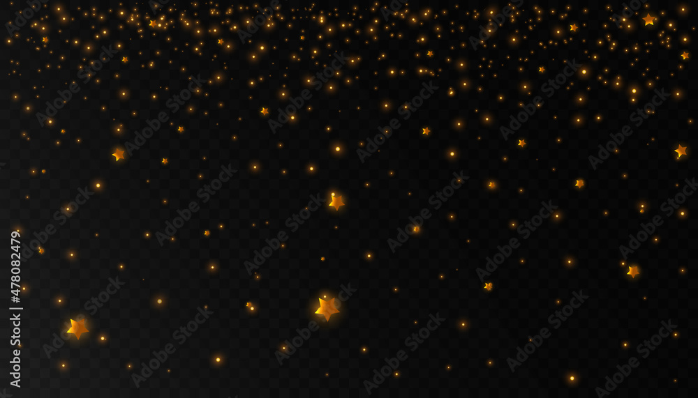Glowing light effect with many glitter particles isolated on transparent background. Vector star cloud with dust.	
