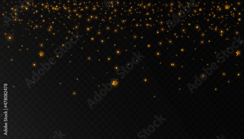 Glowing light effect with many glitter particles isolated on transparent background. Vector star cloud with dust. 