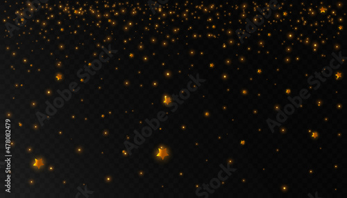 Glowing light effect with many glitter particles isolated on transparent background. Vector star cloud with dust. 