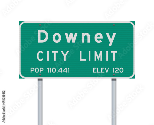 Vector illustration of the Downey City Limit green road sign on metallic posts