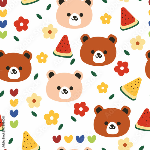 seamless pattern cute cartoon bear with cute stuff. for fabric print, gift wrapping paper, kids wallpaper