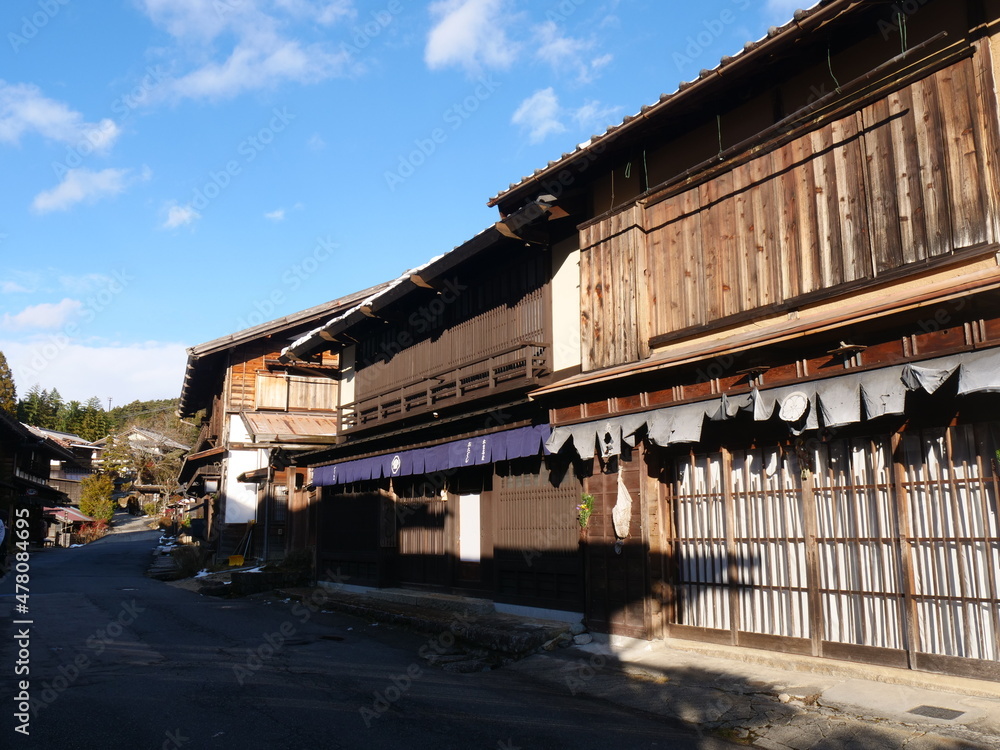 冬の妻籠宿の風景