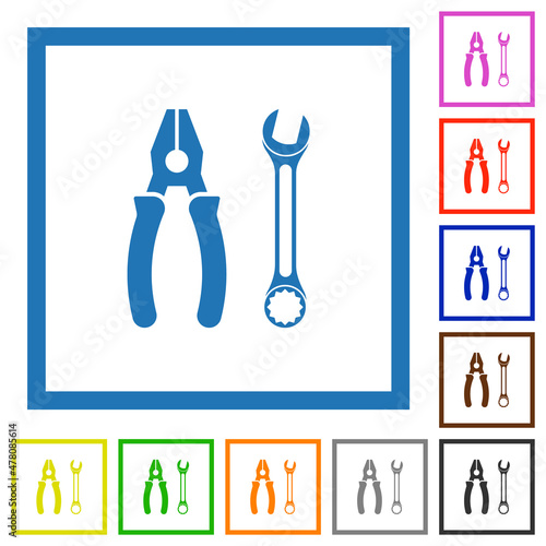 Combined pliers and wrench flat framed icons