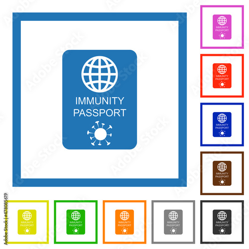 Immunity passport flat framed icons