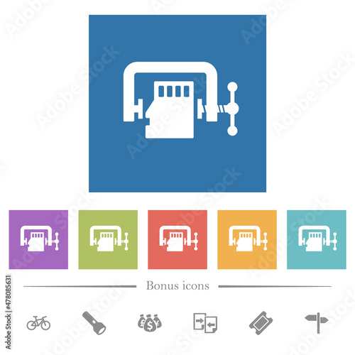 Micro sd memory card compress solid flat white icons in square backgrounds