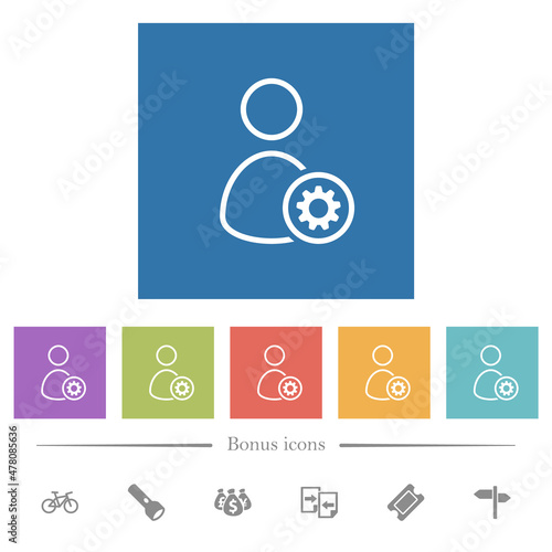 User settings outline flat white icons in square backgrounds