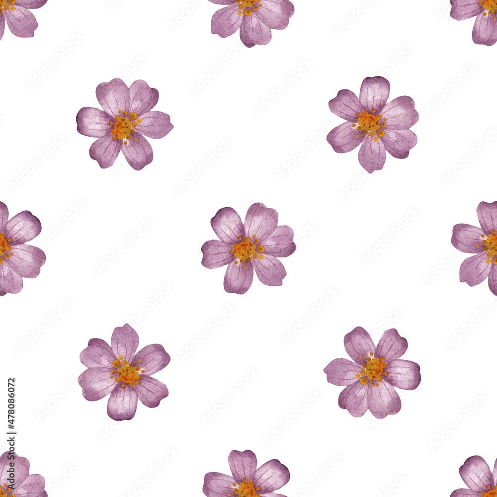 Pink flower. Watercolor background. Seamless pattern on a white background. Pink flower. Watercolor background. Seamless pattern on a white background.