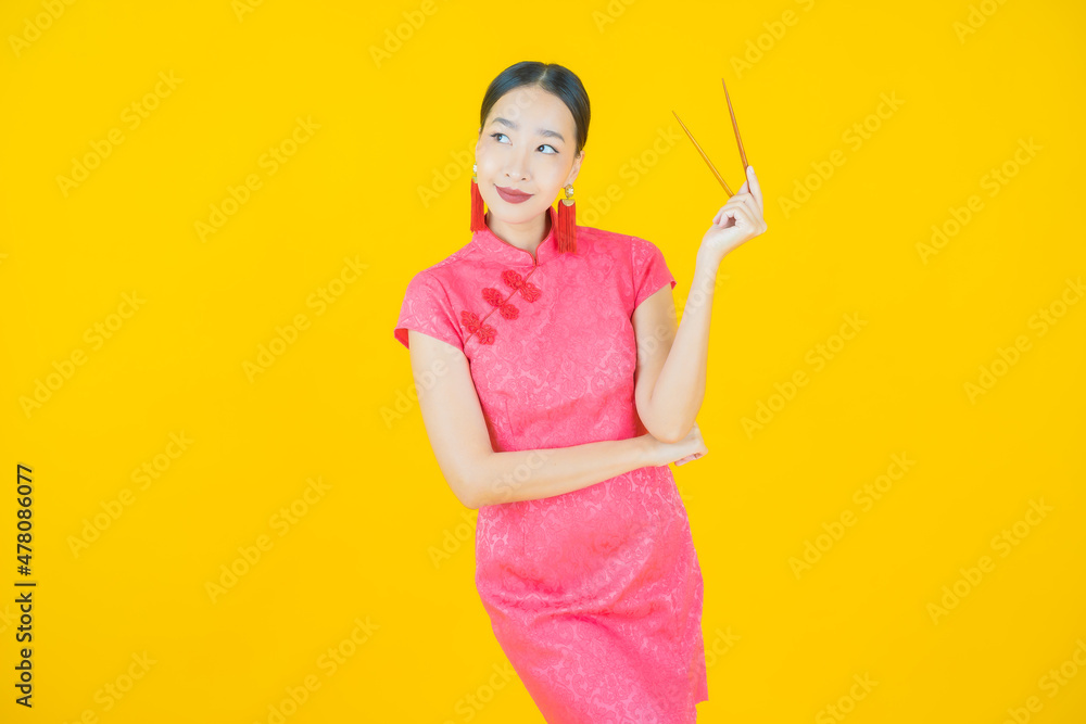 Portrait beautiful young asian woman with chopsticks Portrait beautiful young asian woman with chopsticks