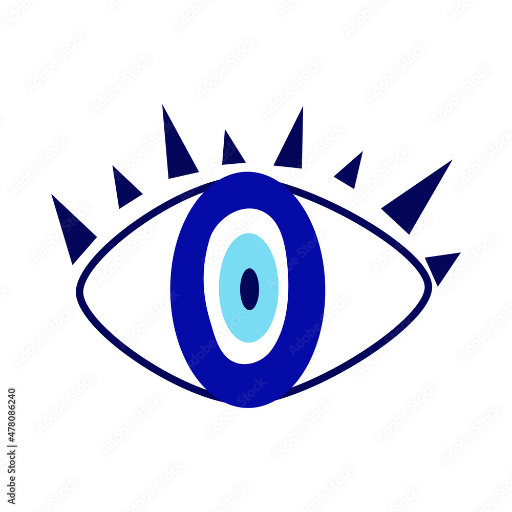 Evil eye greek amulet isolated.Turkish eye with eyelashes and an eyeball in blue for amulet and protection. Vector illustration in a flat style. Evil eye greek amulet isolated.Turkish eye with eyelashes and an eyeball in blue for amulet and protection. Vector illustration in a flat style.