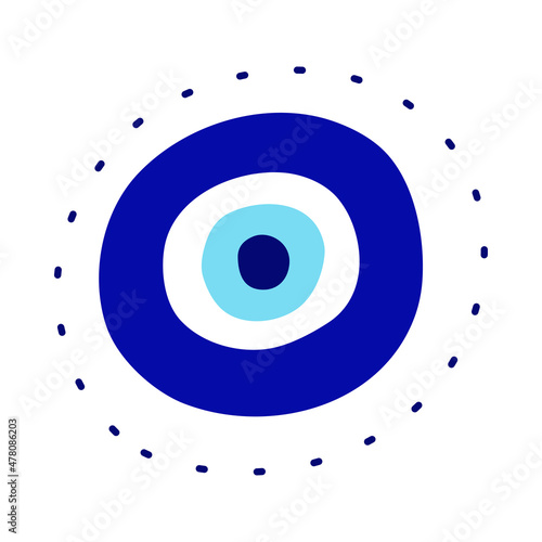 Evil eye greek amulet isolated.Turkish eye with eyelashes and an eyeball in blue for amulet and protection. Vector illustration in a flat style.