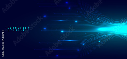 Abstract technology futuristic lines speed data connection and lighting effect on blue background