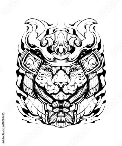 jaguar Samurai Warrior silhouette Illustration