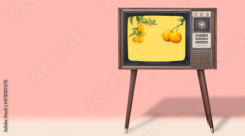 orange fruit on Vintage television