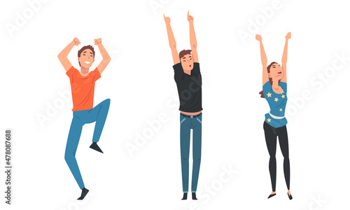 People Character Dancing at Disco Party Moving Hands and Legs Vector Set