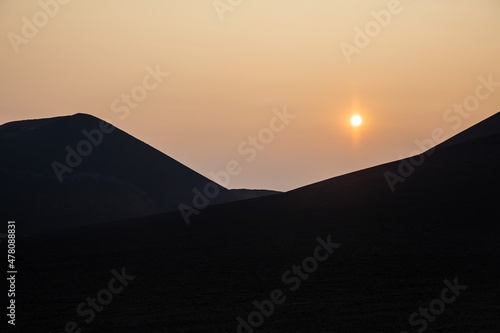 Sunset in the mountains of volcano Tolbachik