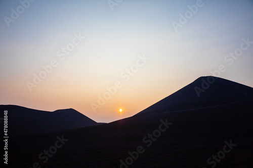 Sunset in the mountains of volcano Tolbachik