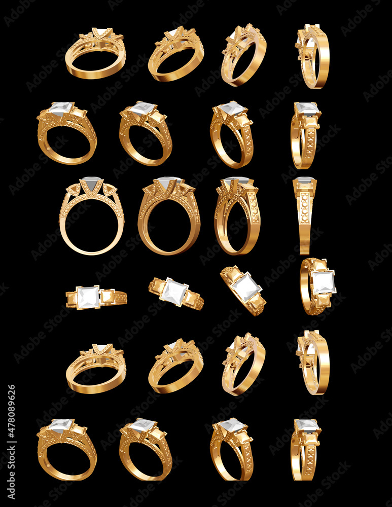 golden ring 3d model set render in 3d max stock image view from different angles golden ring 3d model set render in 3d max stock image view from different angles