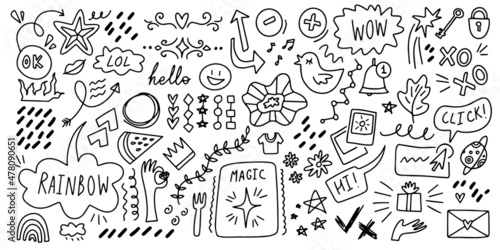 Doodle hand drawn set elements. Abstract arrows  elements hand drawn style concept design.