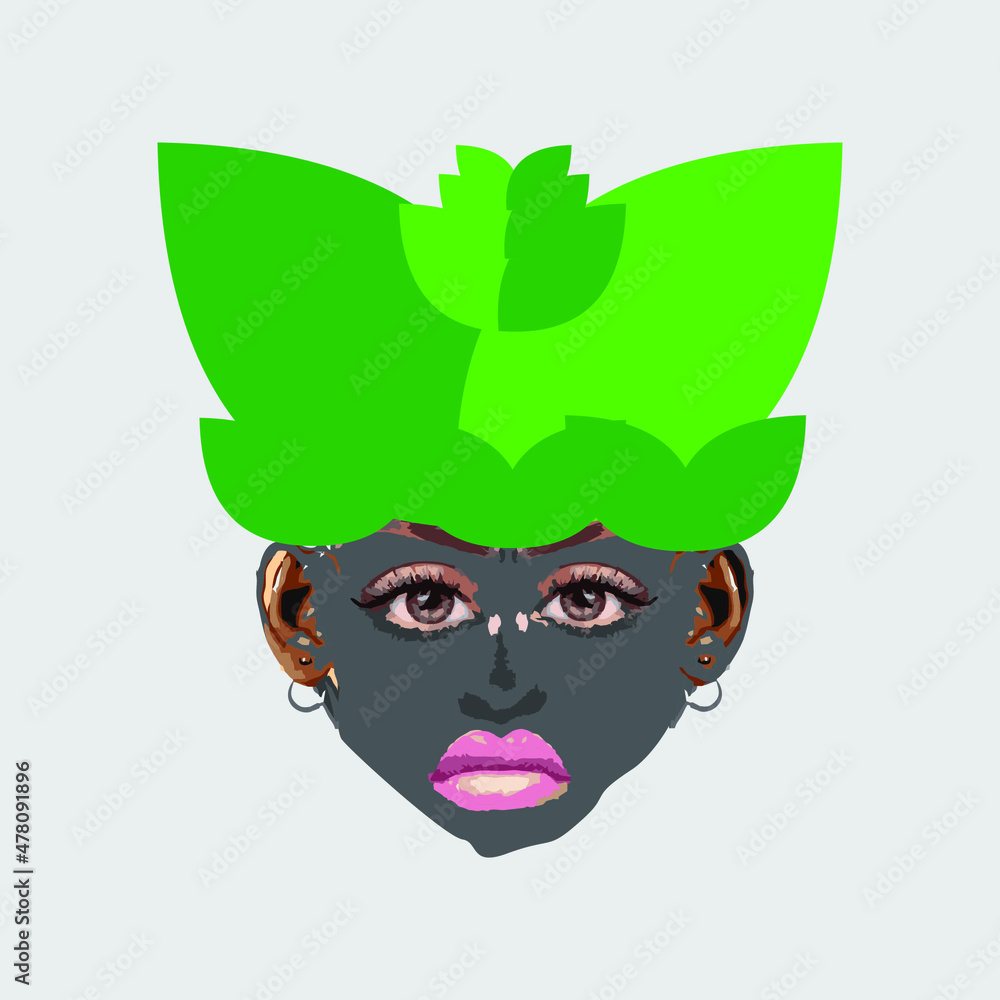 Vector illustration of girl with leaf head covering 1