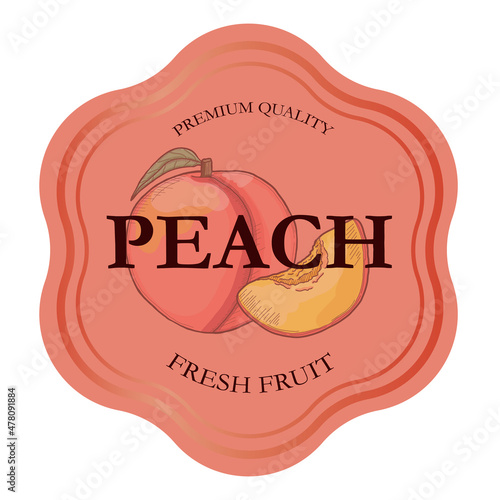Peach fruit stamp badge logo sticker template