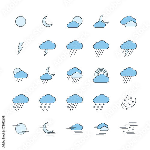 Weather colorful flat icons on the white background