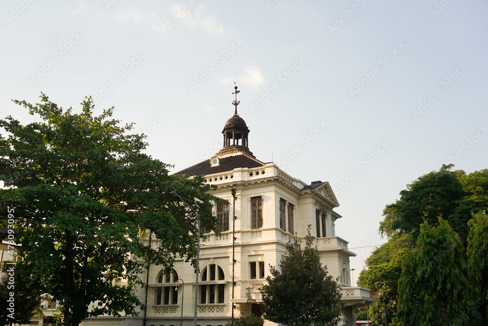 The old building, a legacy of the Dutch colonialists, is still standing strong because the Dutch architecture is characterized by thick and durable walls. Civil engineering and architects. Historical 