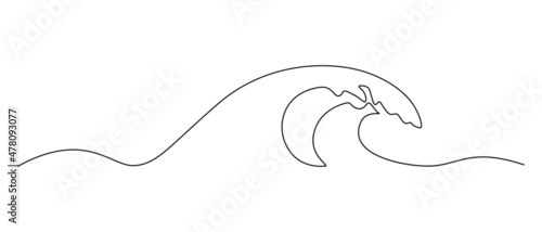 One continuous Line drawing of sea wave. Modern abstract seascape and concept for surf club in simple linear style. Editable stroke. Doodle vector illustration