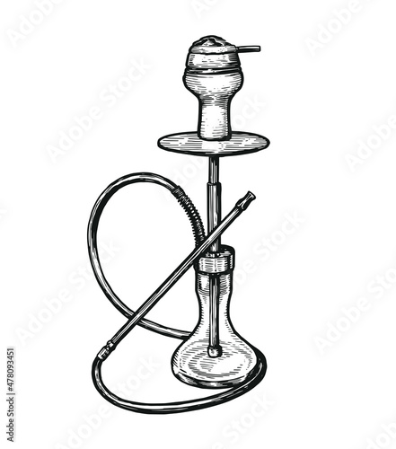 Hookah sketch. Shisha, nargile symbol. Instrument for vaporizing and smoking flavored tobacco