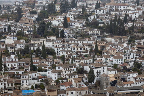 Aerial view of the Albaicin (Albayzin) -- medieval Moorish district of Granada, Andalusia, Spain.