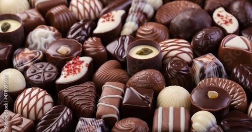 variety truffles and chocolate candy, sweet dessert background