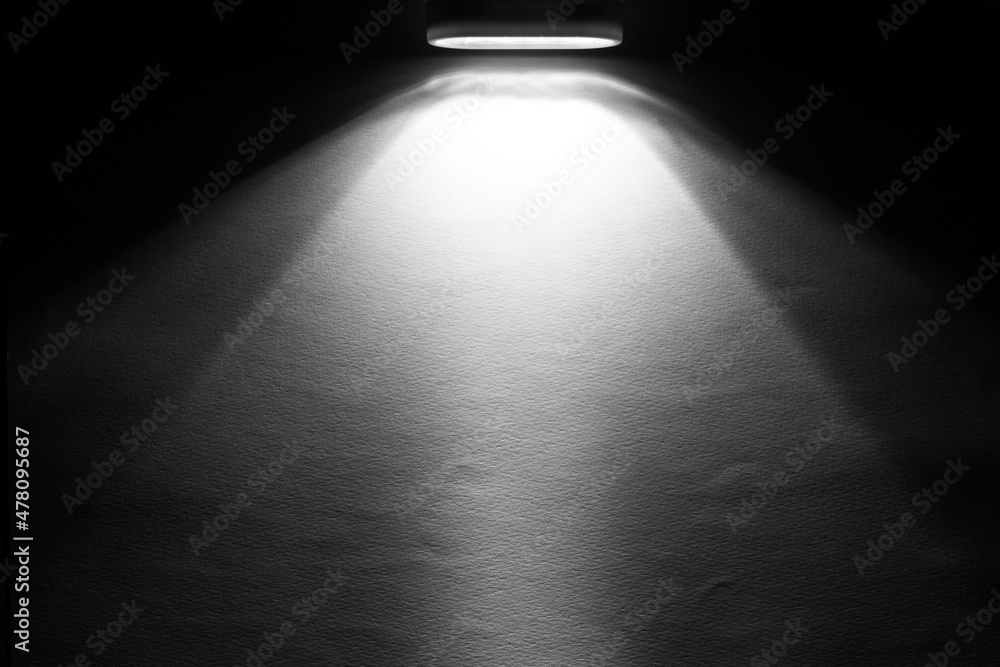 LED black flashlight for background. abstract spotlight on white texture. picture backdrop for add showcase premium product or add text message. - obrazy, fototapety, plakaty 
