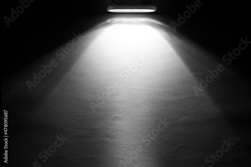 LED black flashlight for background. abstract spotlight on white texture. picture backdrop for add showcase premium product or add text message. photo