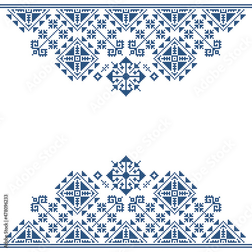 Balkan folk art vector greeting card styled as traditional Zmijanje embroidery pattern from Bosnia and Herzegovina
 photo