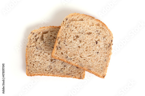 two slices of toast bread on white isolated background