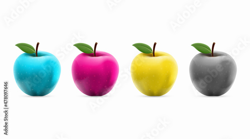 Apples are painted in CMYK ink.