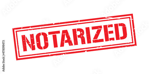 Notarized word stamp symbol isolated on white background. Grunge red rubber stamps sign.