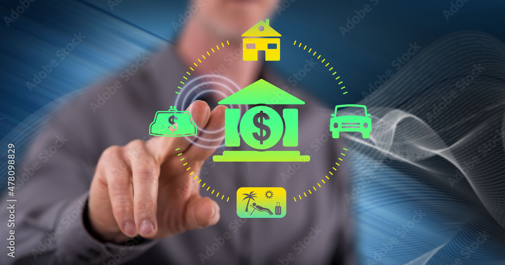Fototapeta premium Man touching a personal loan concept
