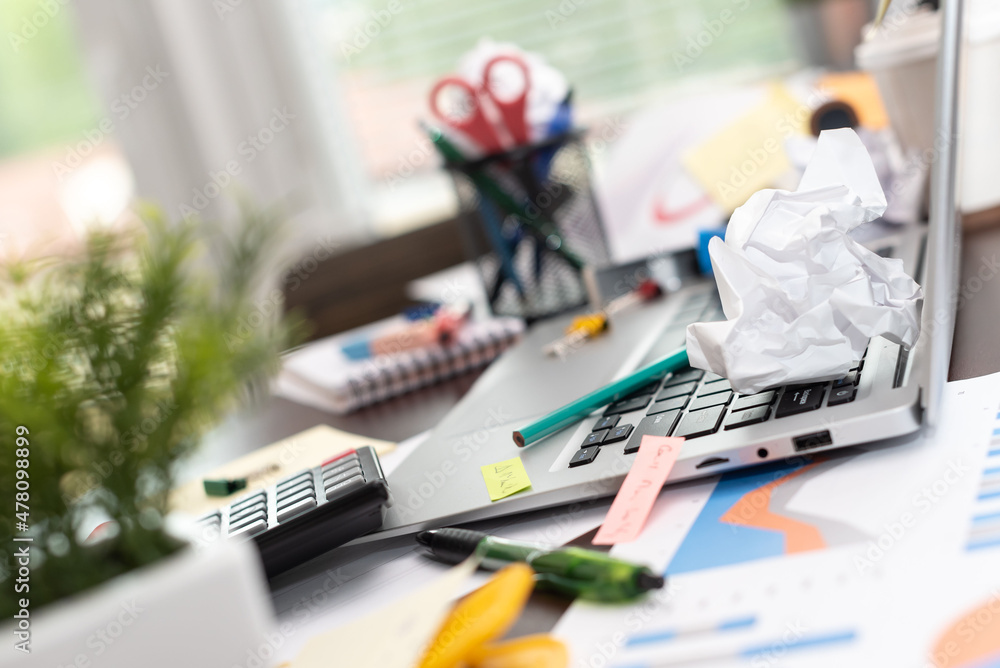 Messy and cluttered desk Messy and cluttered desk