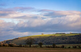 View from the roadside of Fovant down and Hydon Hill on the west Wiltshire Downs Cranbourne Chase south west England