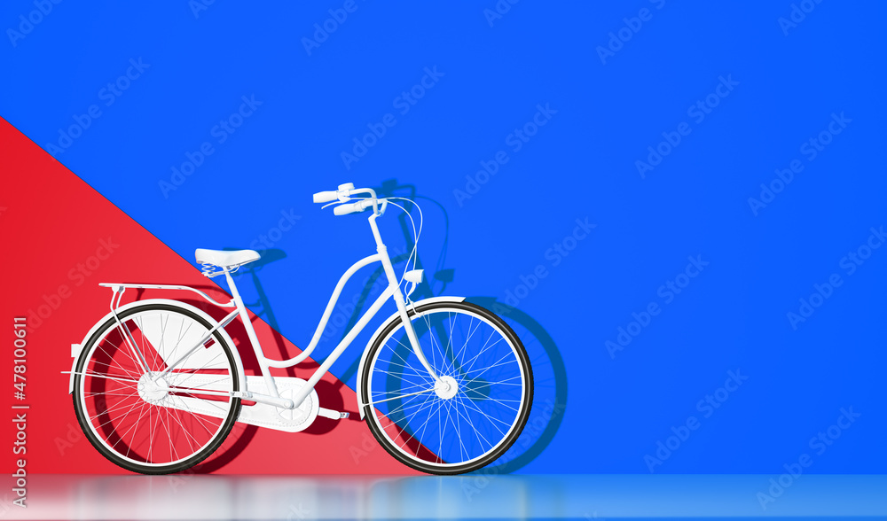 Fototapeta premium White bicycle on colorful wall background.